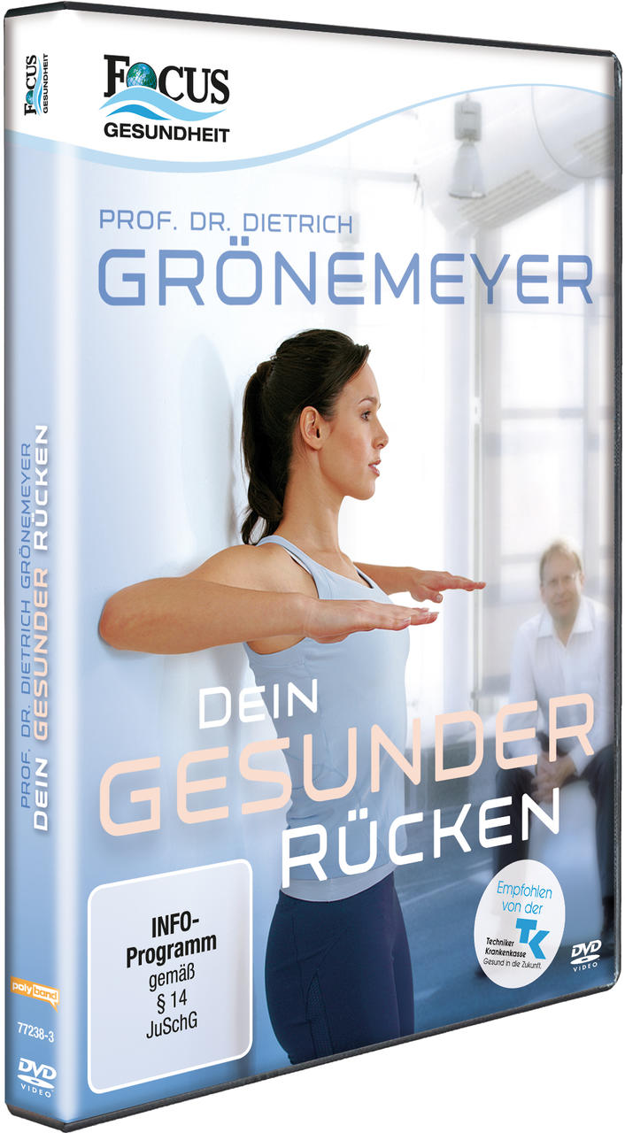 Eine DVD-Hülle mit einer Frau, die eine Rückenübung macht, und deutschem Text darauf.
