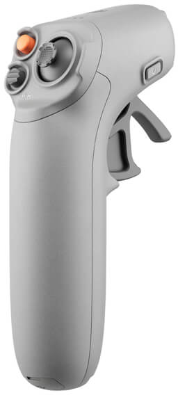 Grauer Handheld-Controller mit Knöpfen und Trigger, weißer Hintergrund.