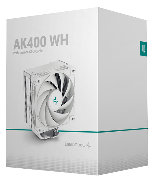 Fehér doboz CPU-hűtővel. Felirat a dobozon: AK400 WH Performance CPU Cooler.