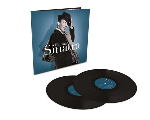 Frank Sinatra Albumcover mit zwei schwarzen Schallplatten. Albumcover zeigt Sinatra in Anzug und Hut.