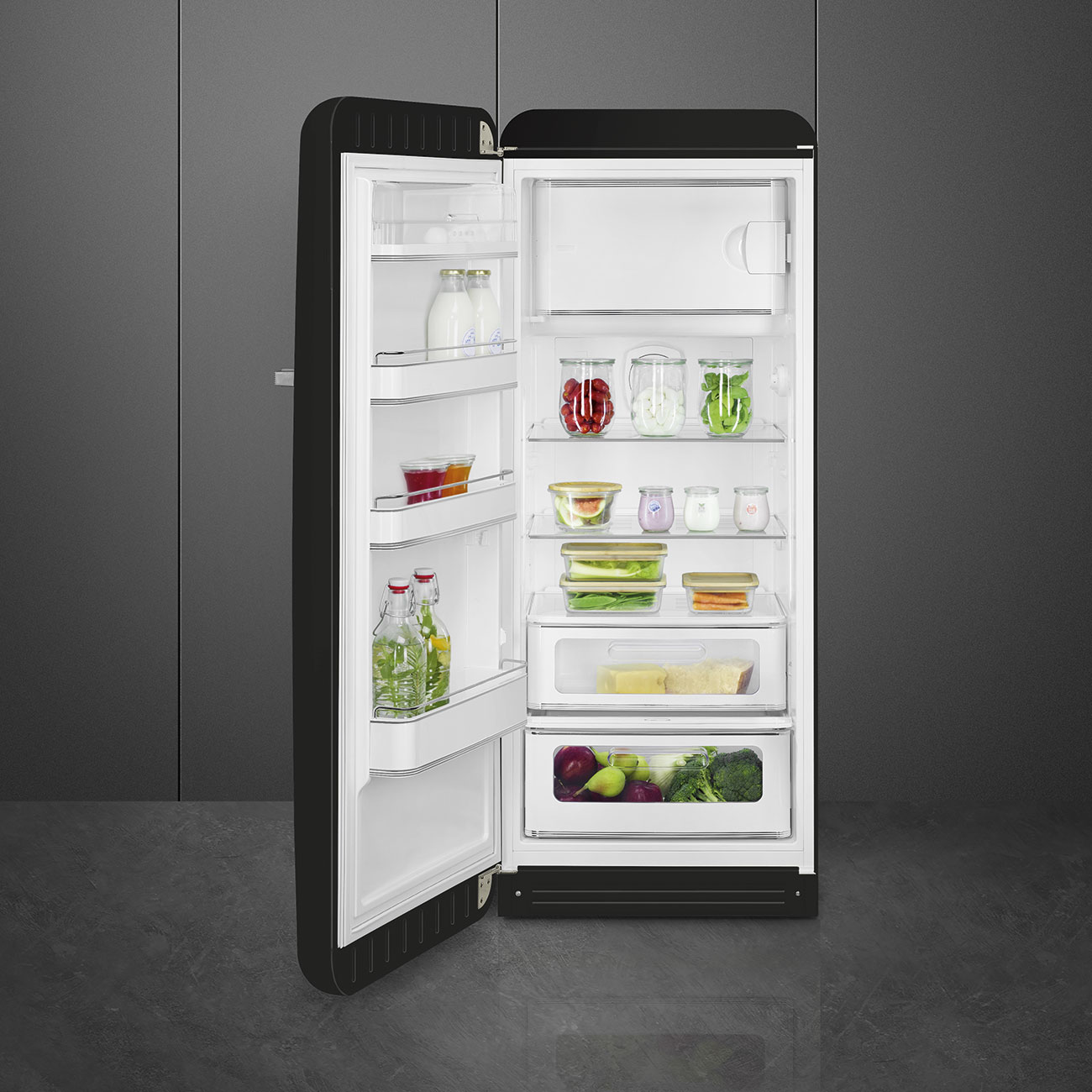 SMEG FAB28LBL5  Kühlschrank mit Gefrierfach, Türanschlag Links (D, 1530 mm hoch, Schwarz, 270 l)