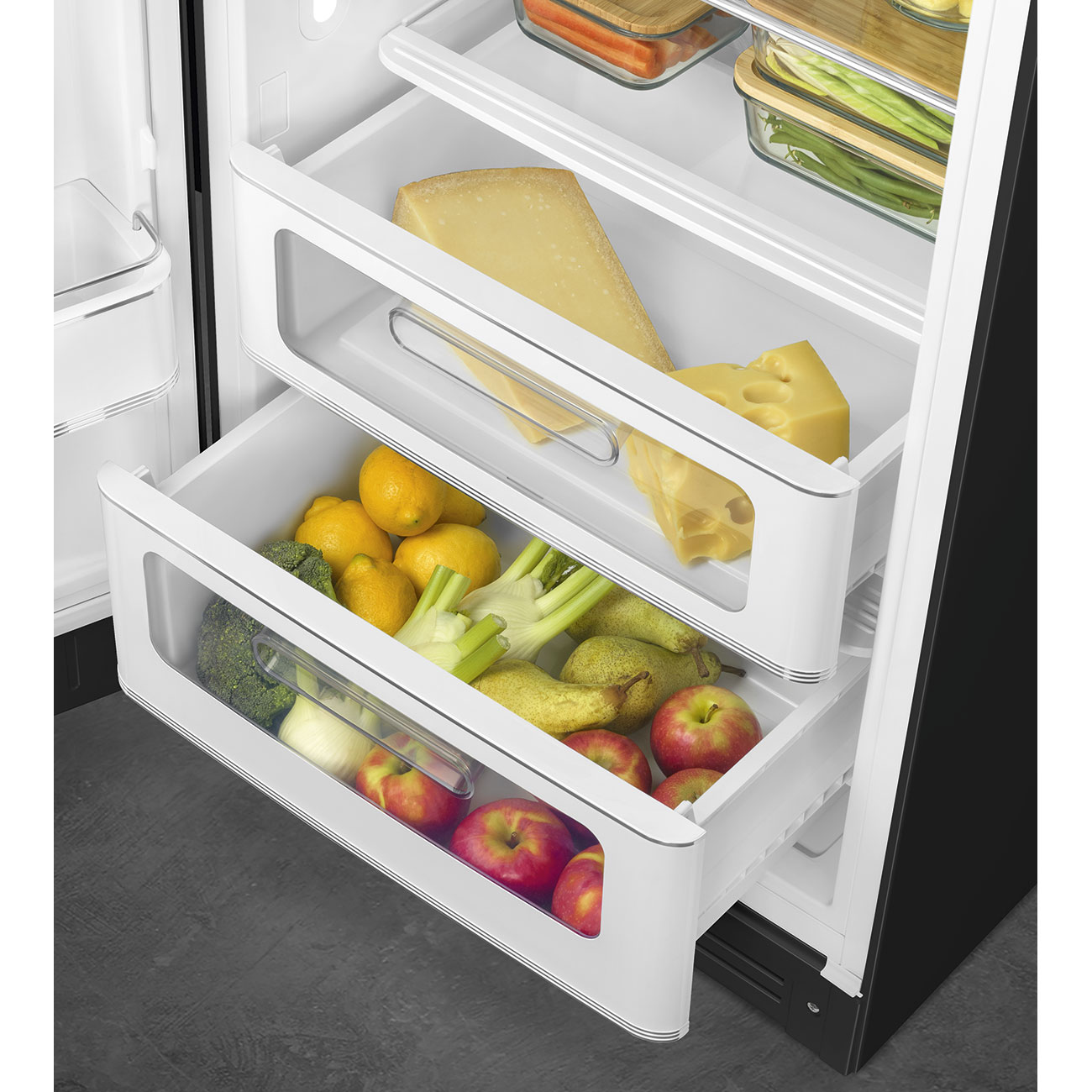 SMEG FAB28LBL5  Kühlschrank mit Gefrierfach, Türanschlag Links (D, 1530 mm hoch, Schwarz, 270 l)