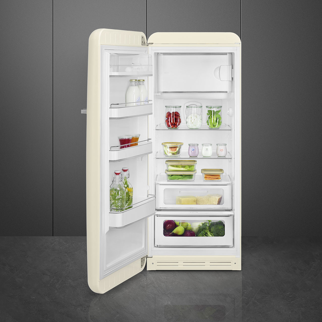 SMEG FAB28LCR5 Kühlschrank mit Gefrierfach, Türanschlag Links (D, 1530 mm hoch, Creme, 270 l)