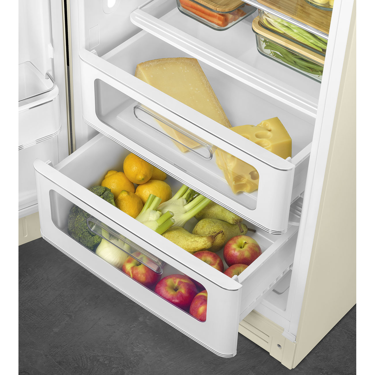 SMEG FAB28LCR5 Kühlschrank mit Gefrierfach, Türanschlag Links (D, 1530 mm hoch, Creme, 270 l)