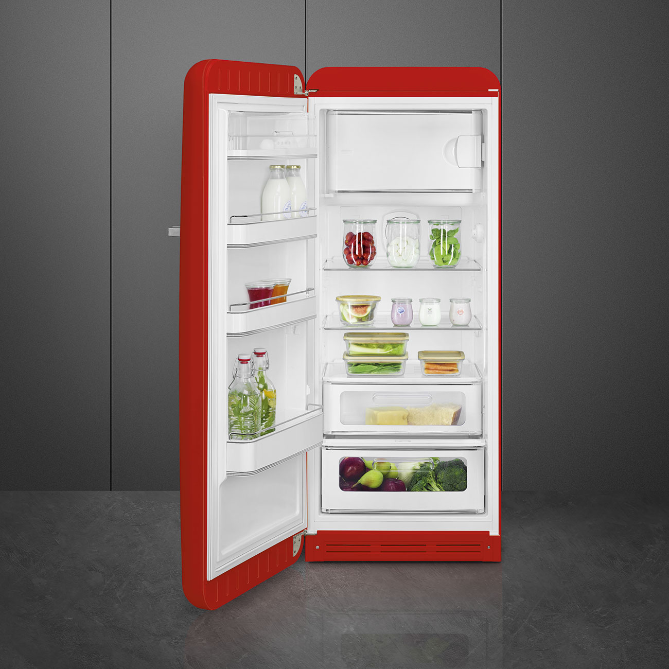 SMEG FAB28LRD5 Kühlschrank mit Gefrierfach, Türanschlag Links (D, 1530 mm hoch, Rot, 270 l)