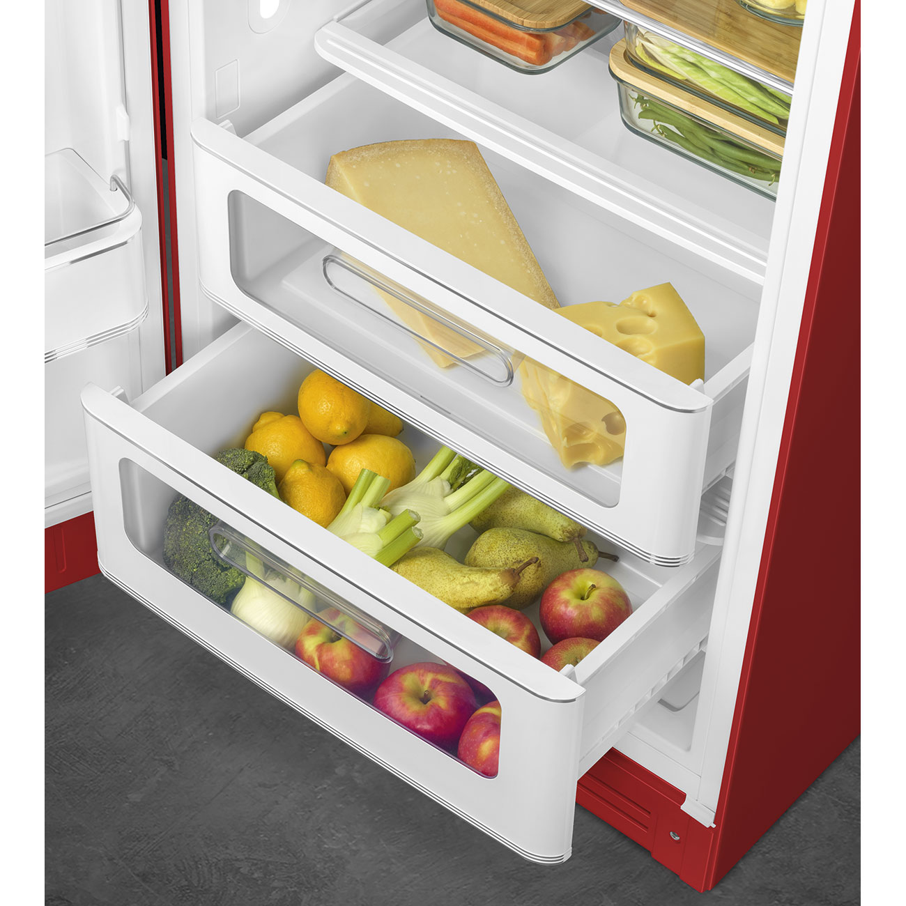 SMEG FAB28LRD5 Kühlschrank mit Gefrierfach, Türanschlag Links (D, 1530 mm hoch, Rot, 270 l)