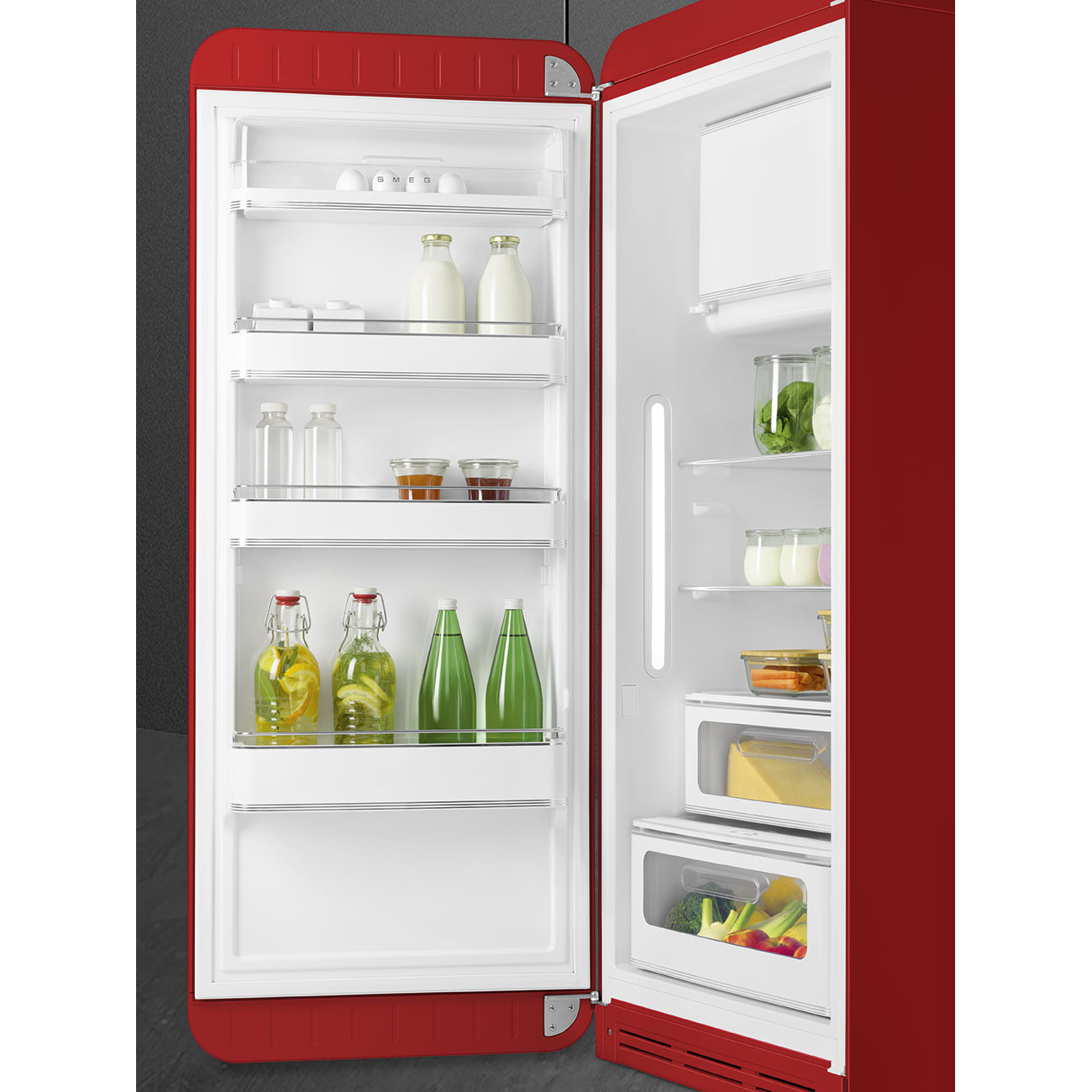 SMEG FAB28LRD5 Kühlschrank mit Gefrierfach, Türanschlag Links (D, 1530 mm hoch, Rot, 270 l)