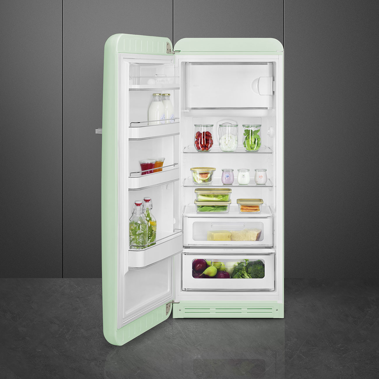 SMEG FAB28LPG5 Kühlschrank mit Gefrierfach, Türanschlag Links (D, 1530 mm hoch, Pastellgrün, 270 l)