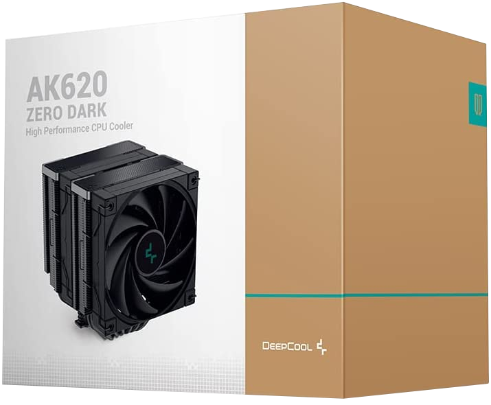 Doboz CPU-hűtővel, a hűtő képével az oldalán.