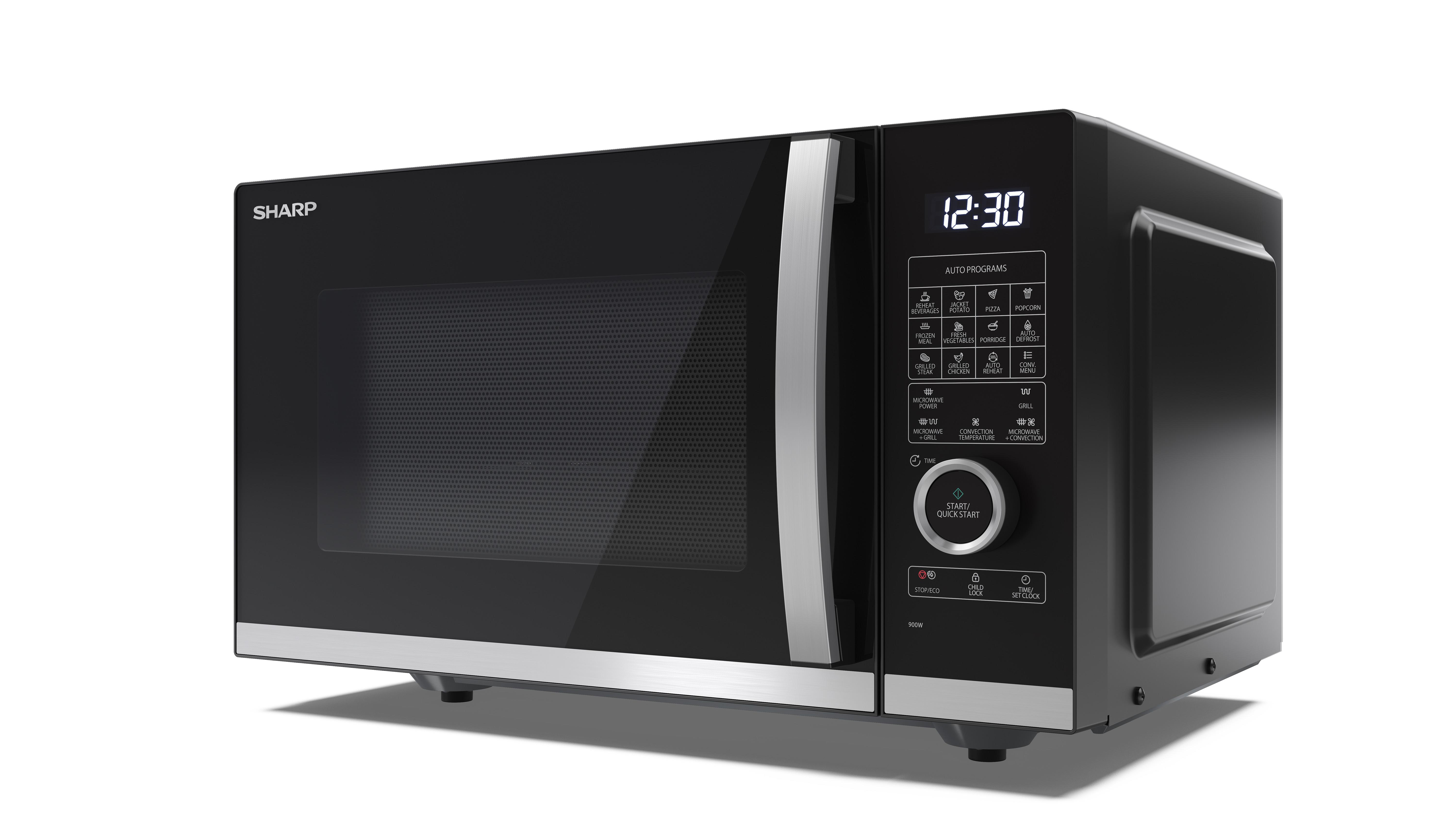 SHARP YC-QC 254 AE-B, Mikrowelle (900 Watt, Grillfunktion, Heißluftfunktion)