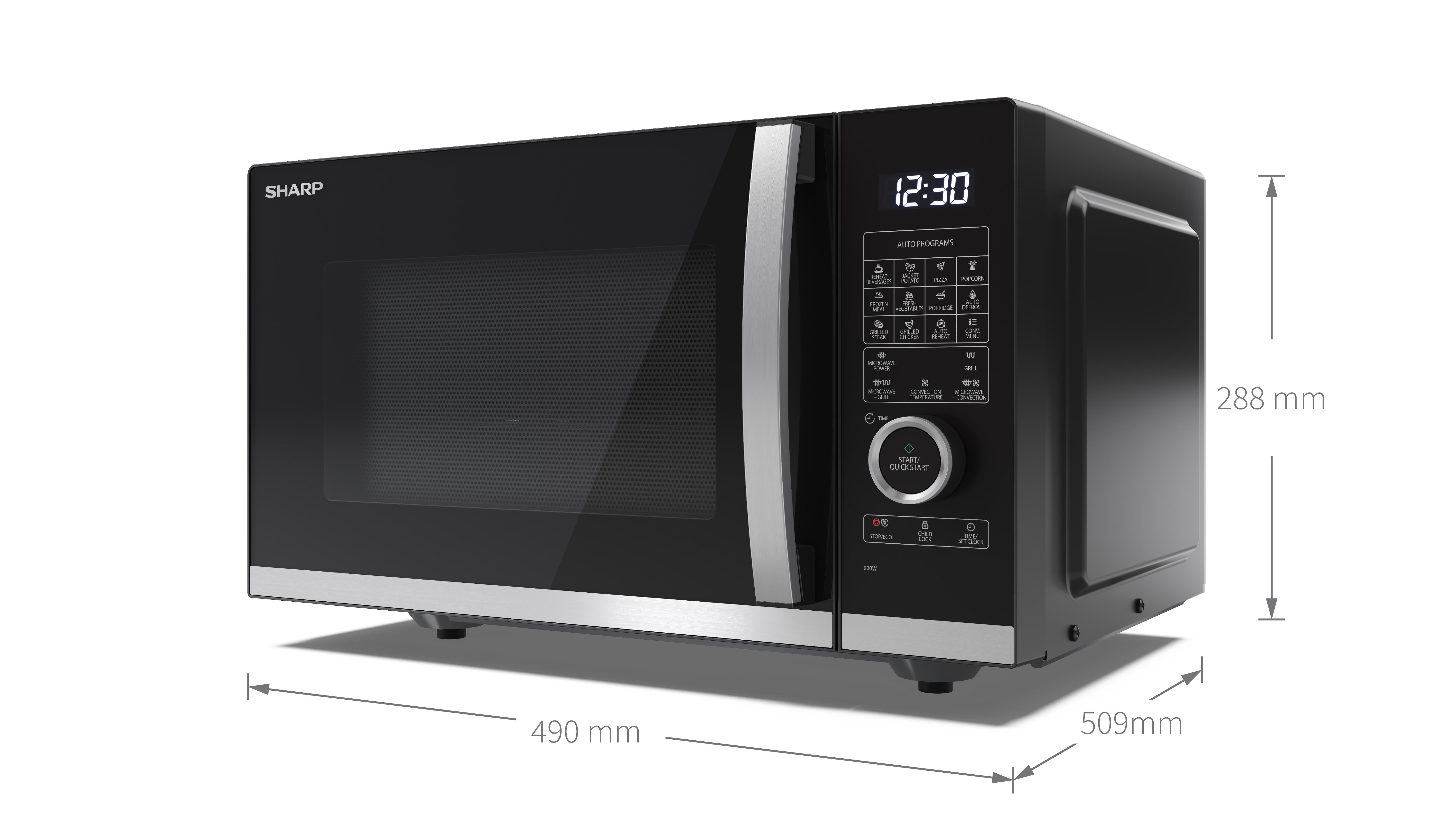 SHARP YC-QC 254 AE-B, Mikrowelle (900 Watt, Grillfunktion, Heißluftfunktion)