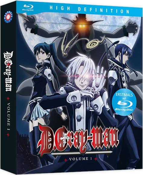 D.Gray-man Volume 1 Blu-ray-Box-Set. Enthält Manga-Charaktere. Dunkles Farbschema.