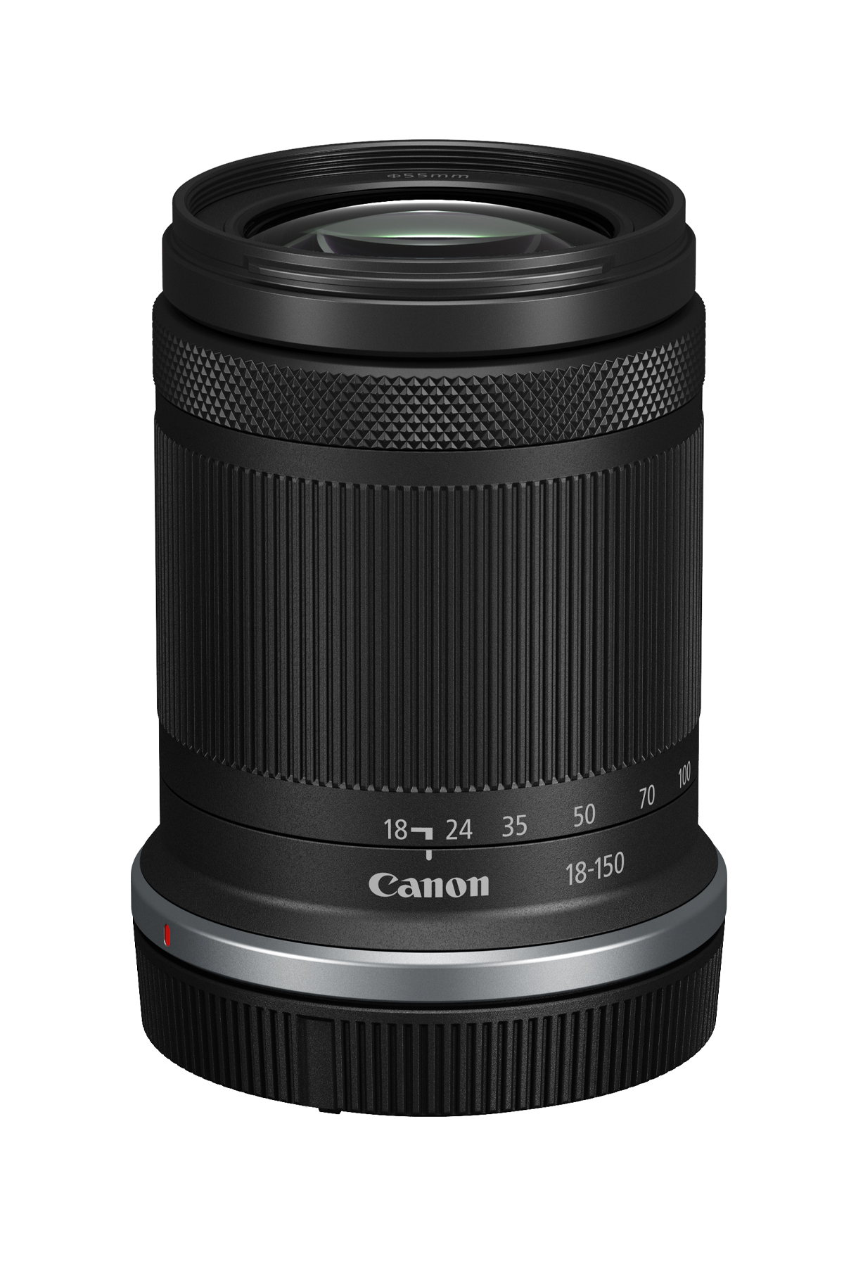 Canon logolu siyah kamera lensi. Merceğin üzerinde sayılar var. Odak halkası.