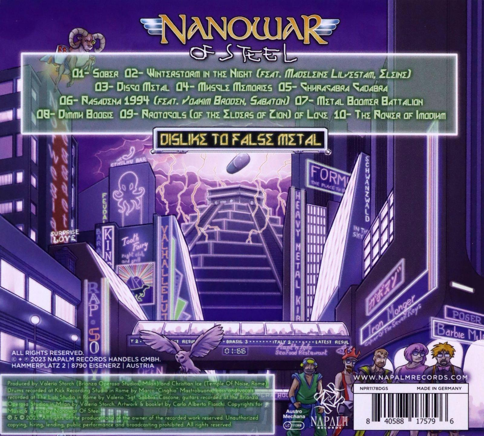Albumcover-Art. Eine farbenfrohe, comichafte Illustration mit einer Stadtszene, Bandmitgliedern und dem Albumtitel.