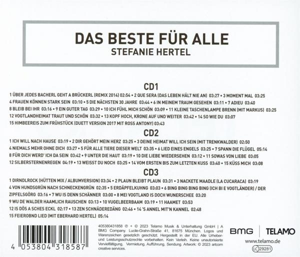 CD-Cover mit Titellisten für einen deutschen Künstler, einschließlich Titel und Spieldauer.