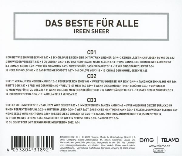 Ein CD-Cover mit Texten und Songtiteln, mit einem BMG- und Telamo-Logo unten.