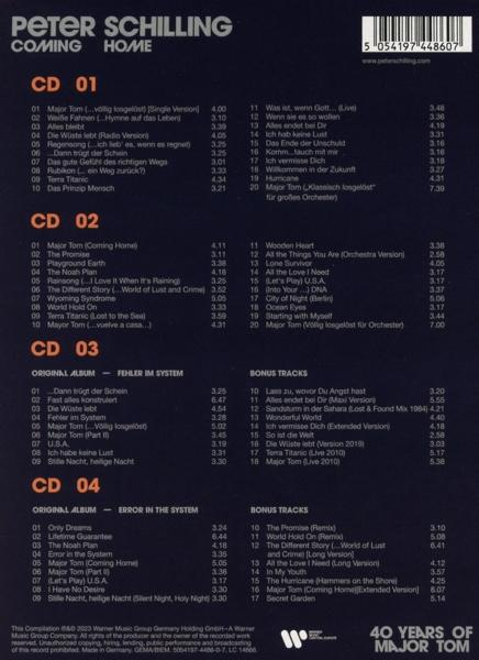 Rückseite eines CD-Covers mit Titelliste und Foto des Künstlers Peter Schilling.