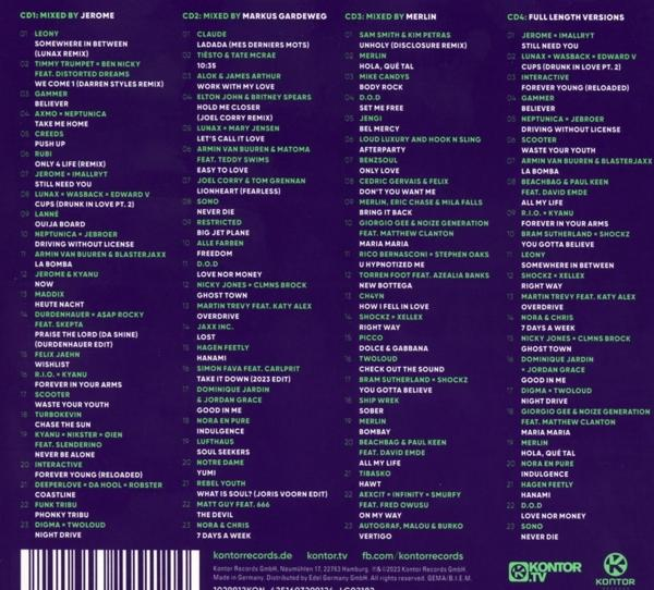 CD-Cover mit Titellisten und Text. Mehrfarbiger Hintergrund.