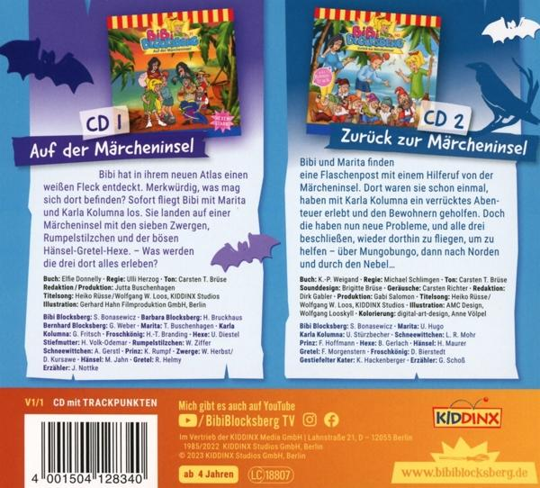 Zwei Buchcover mit Text. Einer sagt CD 1, der andere CD 2. Verschiedene Zeichentrickfiguren werden gezeigt.