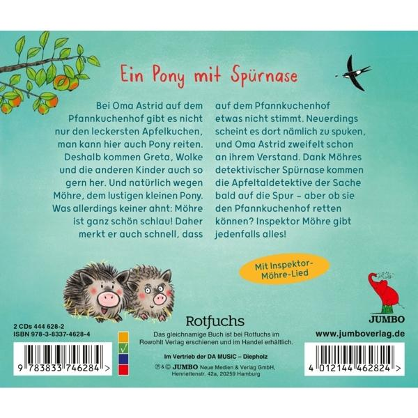 Cover eines Kinderbuchs mit zwei Schweinefiguren und deutschem Text über ein Pony.