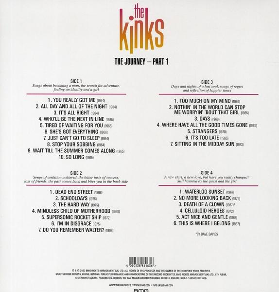 Albumcover mit Songtiteln, Bandname 'The Kinks' in Gold.