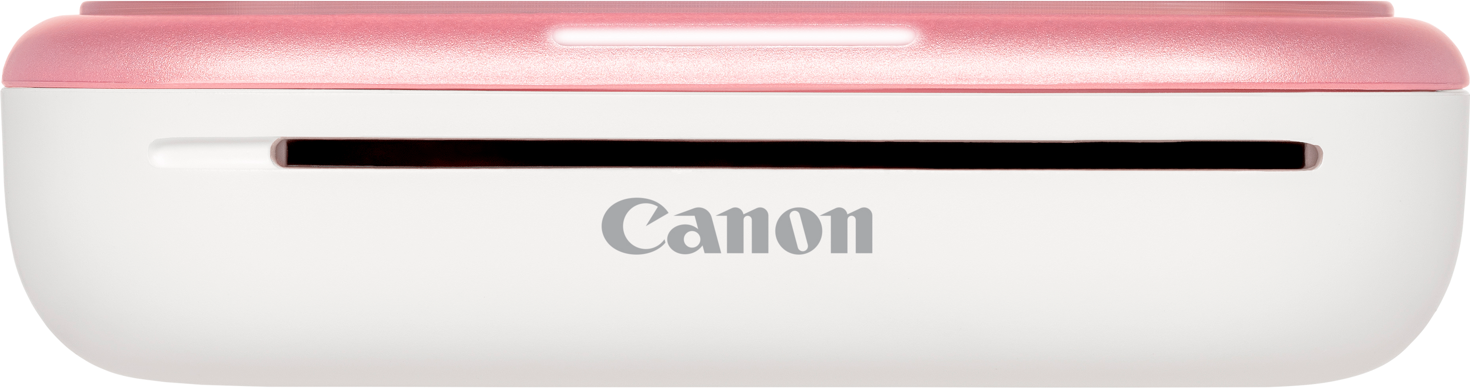 Stampante fotografica Canon in bianco e rosa, con Canon stampato sul dispositivo.