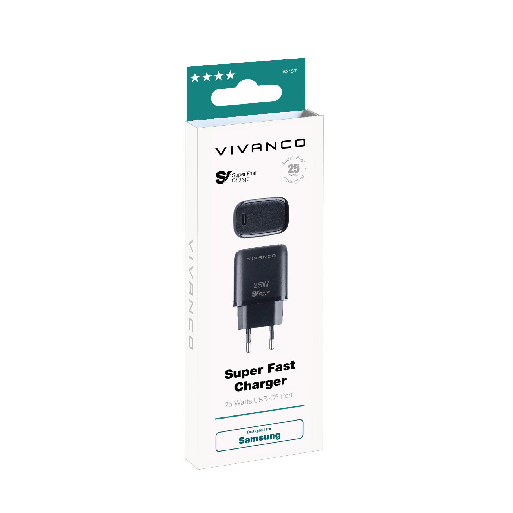 VIVANCO Super Fast Charger Schwarz USB Type-C™ Samsung, Ladegerät