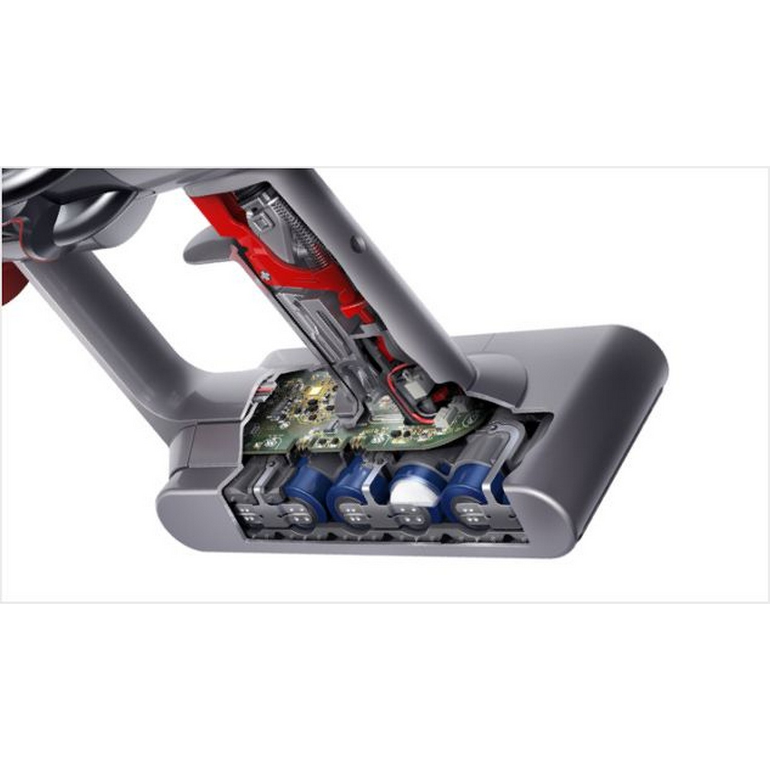 Cross-section of a vacuum cleaner head, showing internal components and mechanisms.