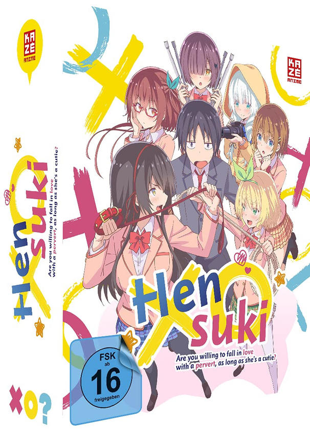 Anime-DVD-Cover mit Charakteren. Titel: Hensuki. Charaktere: Mädchen und ein Junge.