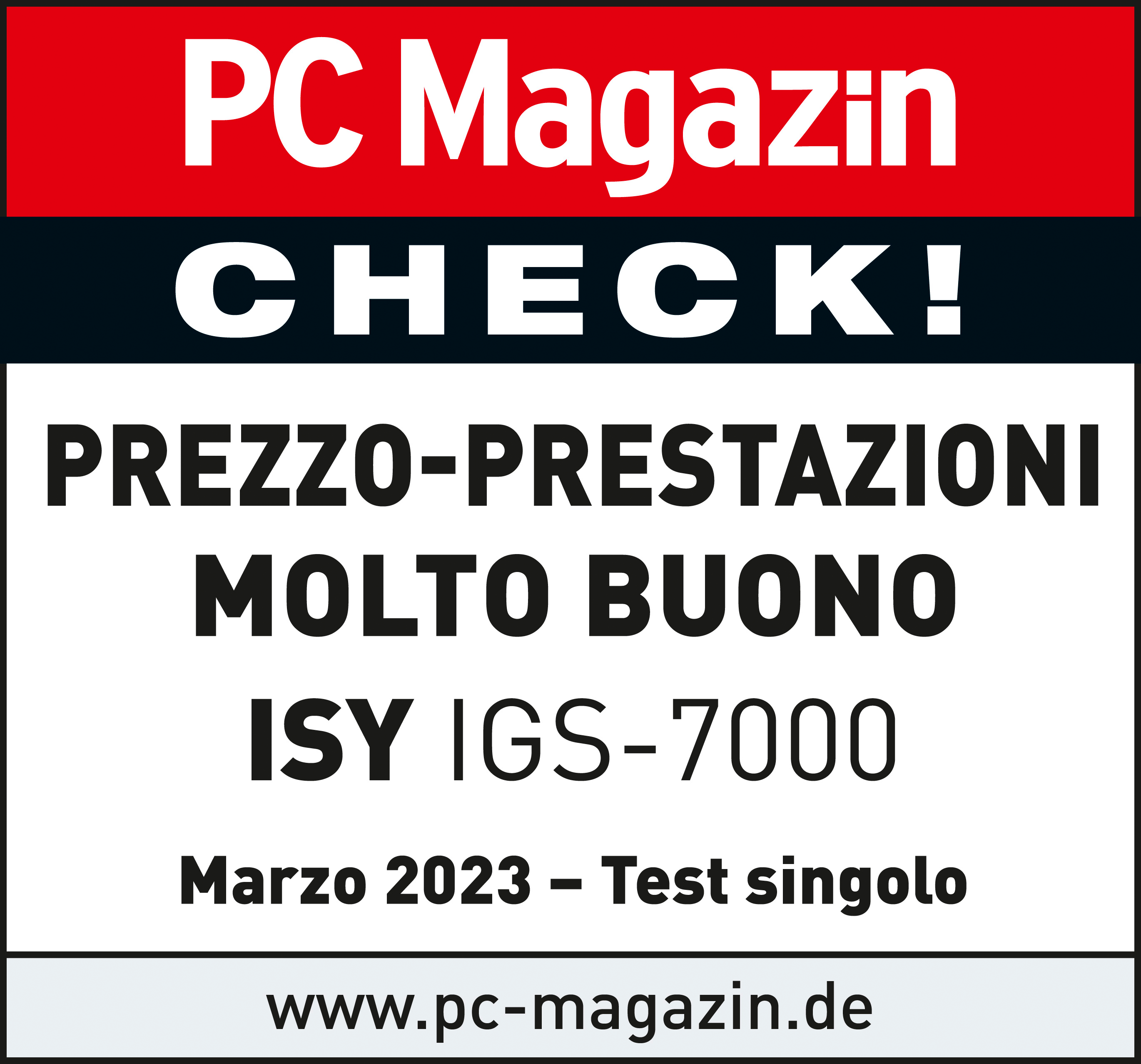Une couverture de magazine avec du texte en allemand qui dit 'PREZZO-PRESTAZIONI MOLTO BUONO'.