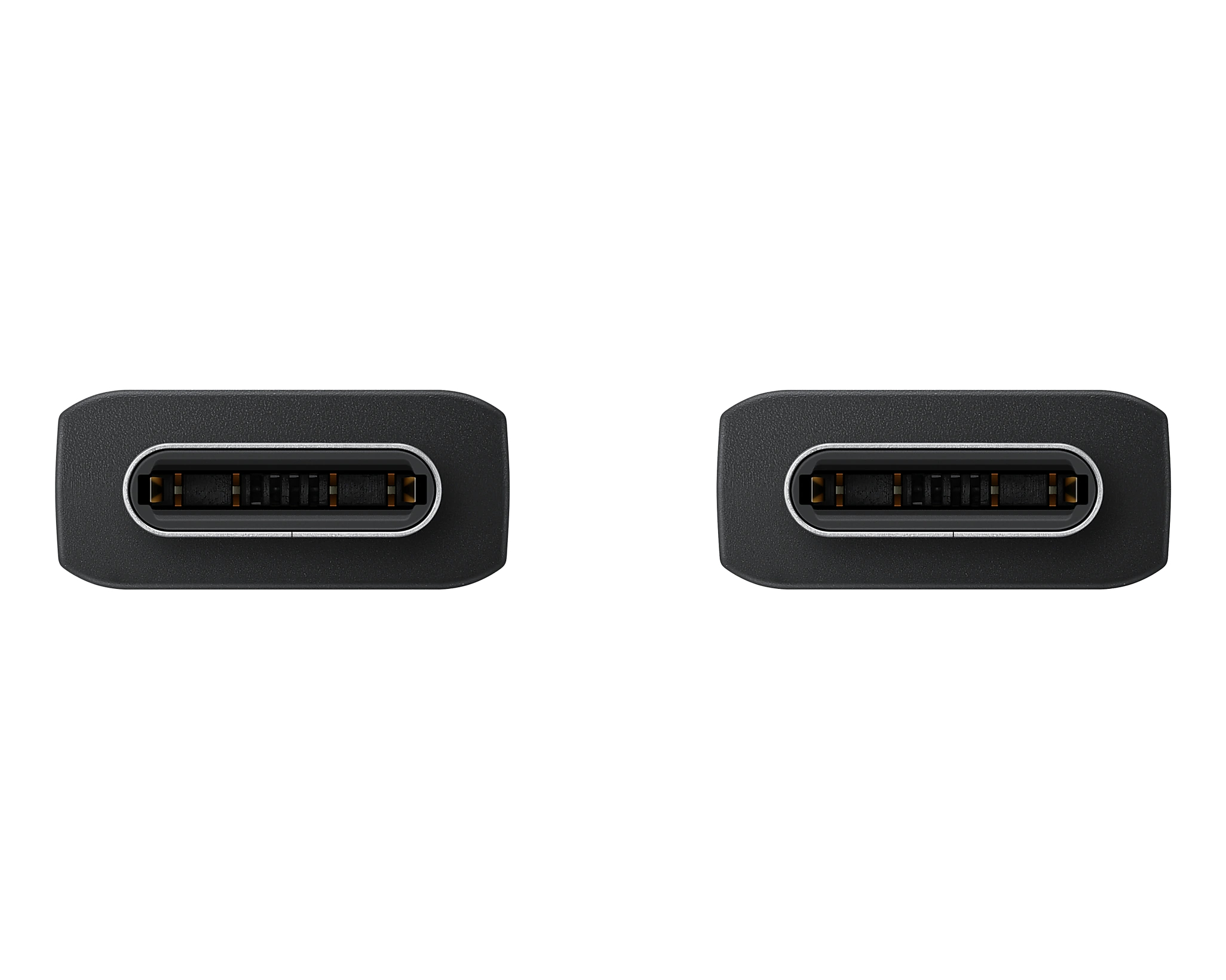 Dos conectores USB-C negros, uno al lado del otro, sobre un fondo blanco.