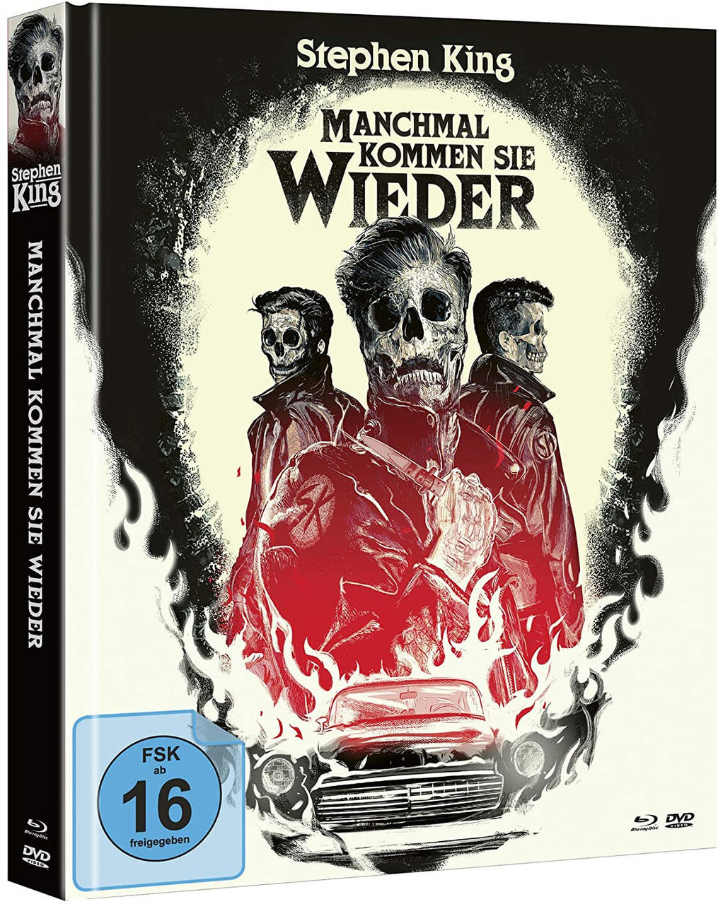 DVD-Cover mit einem schädelgesichtigen Mann und zwei weiteren Schädeln, betitelt 'Manchmal kommen sie wieder'.