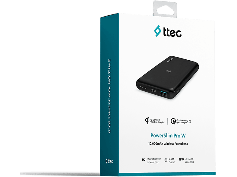 TTEC 2BB179S PowerSlim Pro W QI/PD/QC 3.0 10.000mAh Taşınabilir Şarj Cihazı Siyah_6