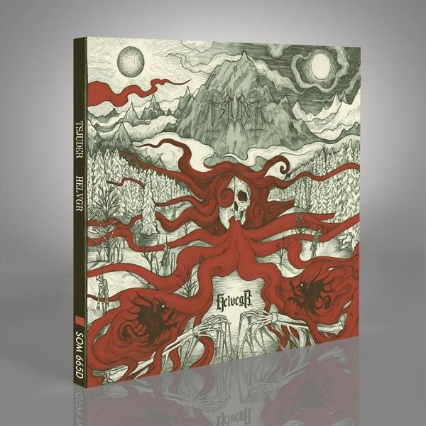 Ein Buchcover mit einer Zeichnung eines Schädels und eines Berges. Das Cover hat rote Akzente und Text.