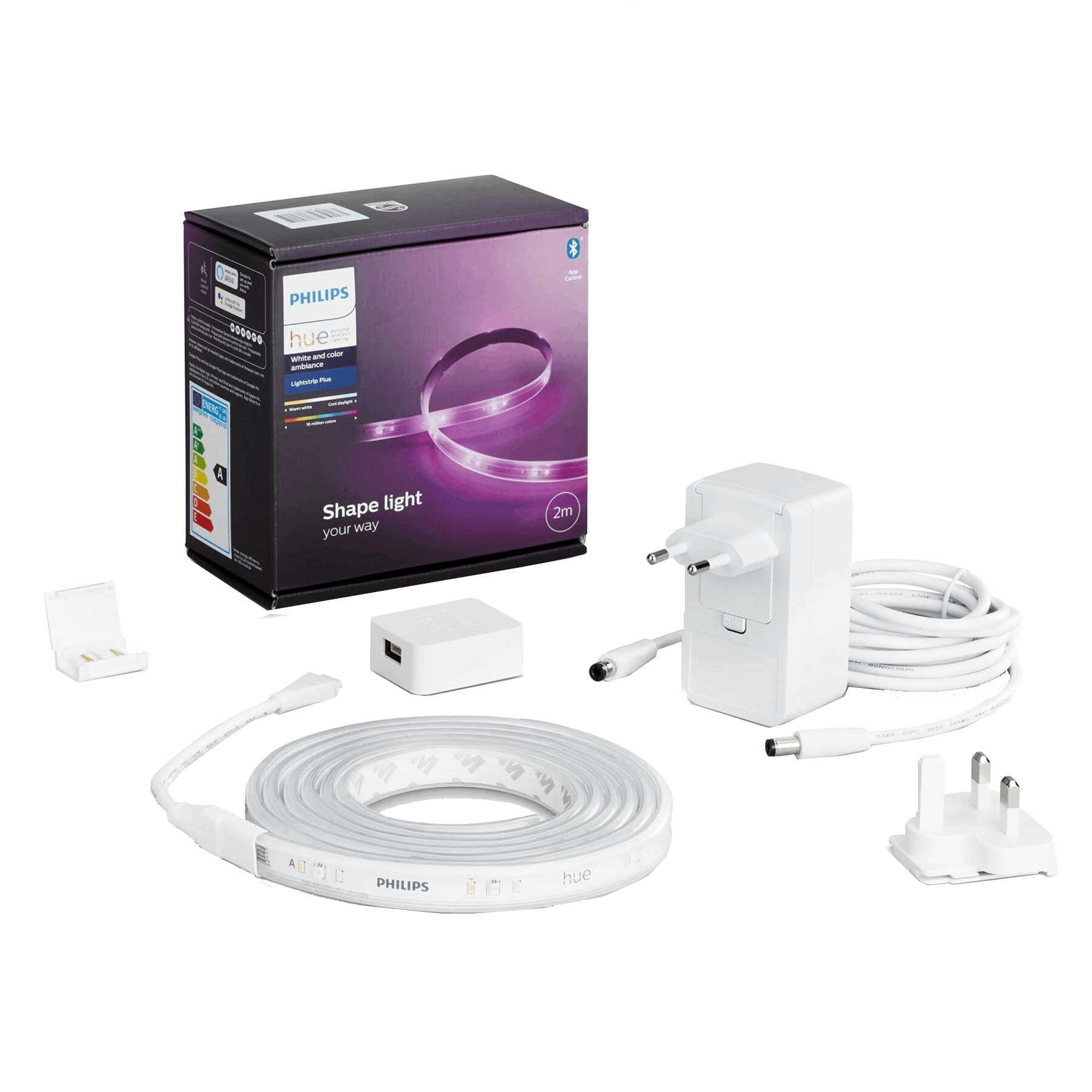 Luces LED - Philips Hue Lightstrip Plus base 2 metros, Tira LED, 20 W, Multi color