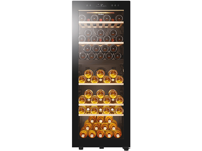 Haier Hws79Gdg Cantinetta, 77 bottiglie, 5 ripiani, dimensoni: L 49,5 cm, A 127 P 58 Nero, classe G