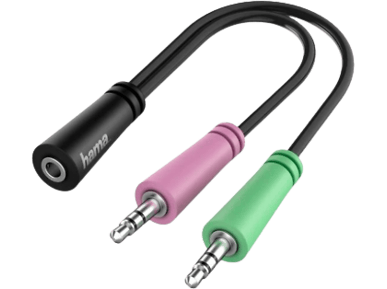 Adaptador cable de audio  Hama 00200351, De Jack 3.5 mm 4-pin a 2x Jack de  3.5 mm 3-pin, Negro