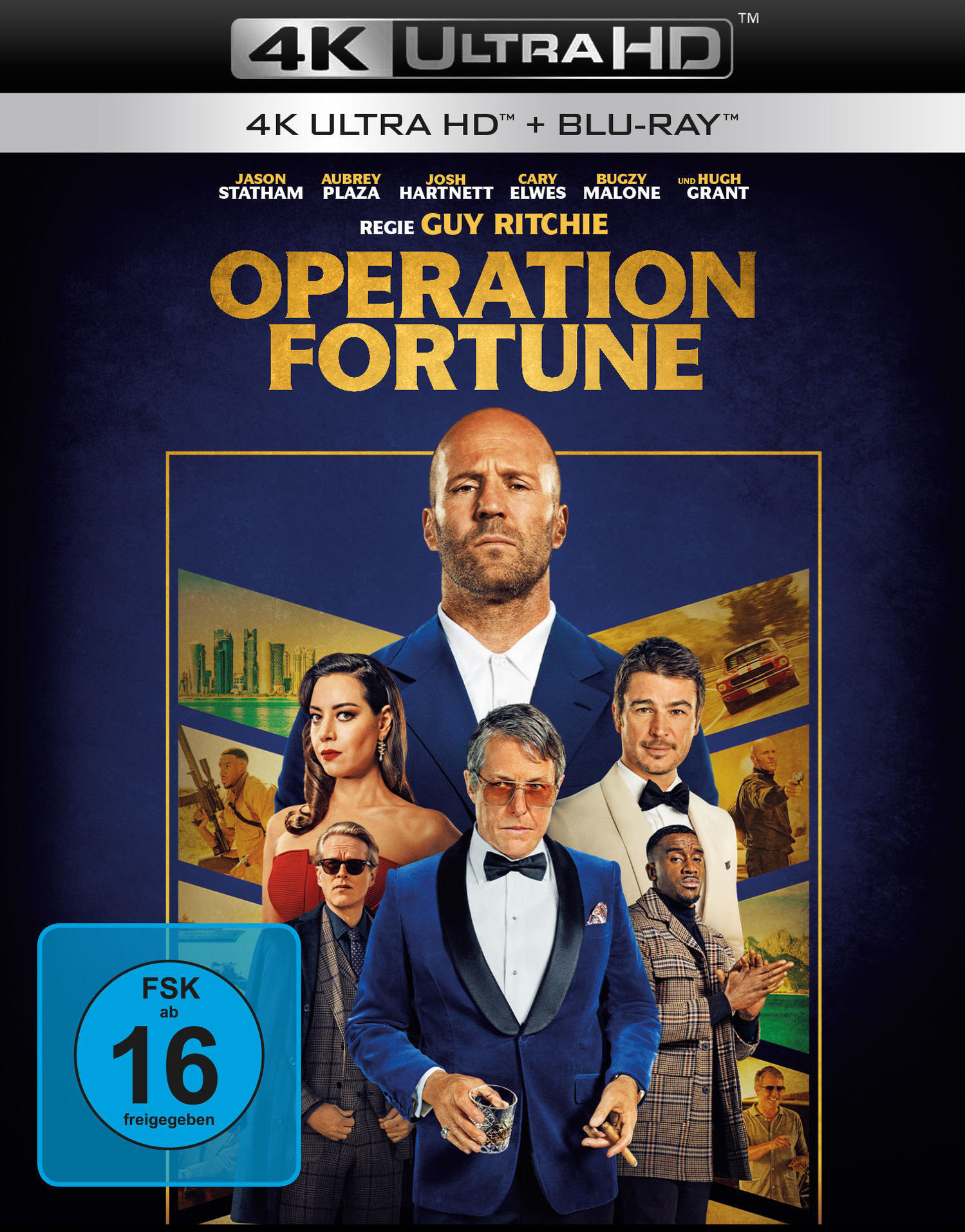 Operation Fortune 4K Ultra HD Blu-ray-Cover mit Darstellern.