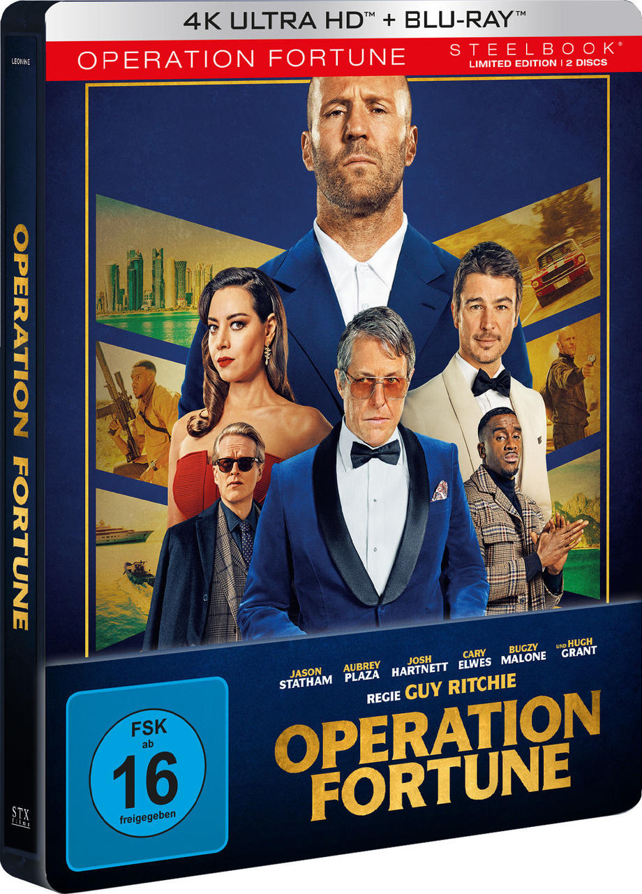 DVD-Cover für 'Operation Fortune' mit Jason Statham und anderen Schauspielern, blaue und dunkle Farben.
