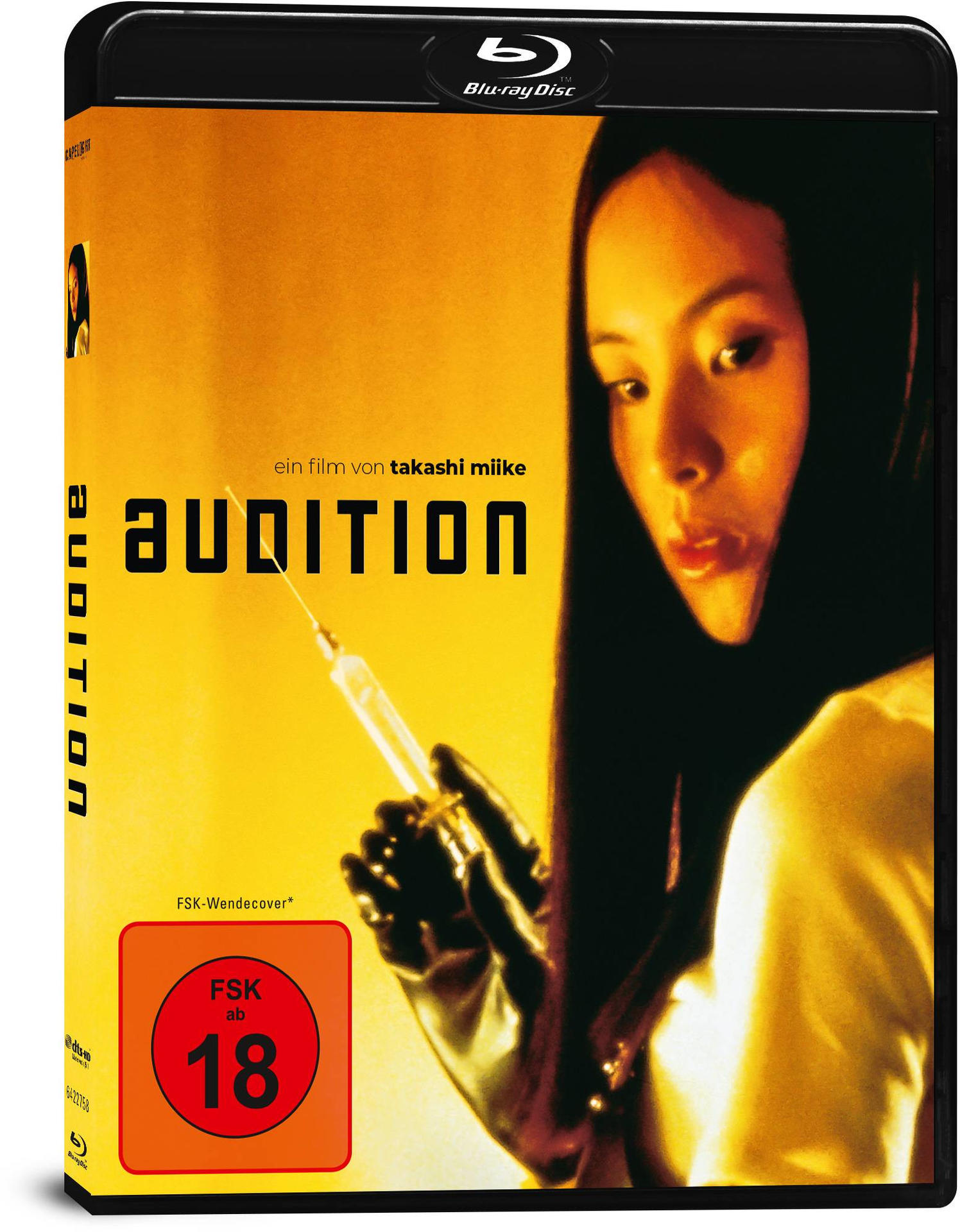 DVD-Hülle einer Frau, die eine Spritze hält. Der Titel lautet Audition.