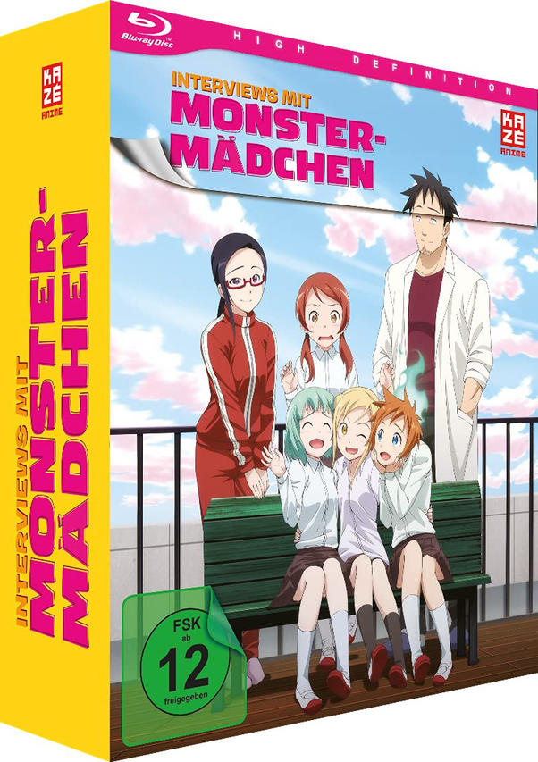 Box-Art für den Anime Interviews with Monster Girls. Charaktere sind auf dem Cover.