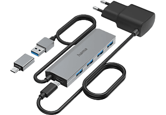 HAMA FIC 4 portos aktív USB 3.2 gen1 HUB, USB-A és Type-C 5GB/s, hálózati adapter (200138)