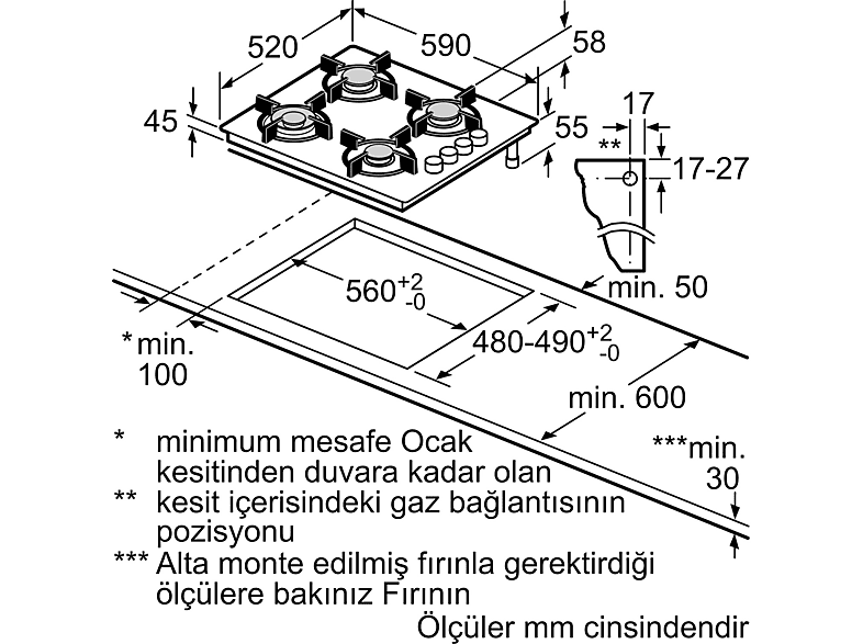 BOSCH POP6C2O10O Ankastre Gazlı Ocak Beyaz_2