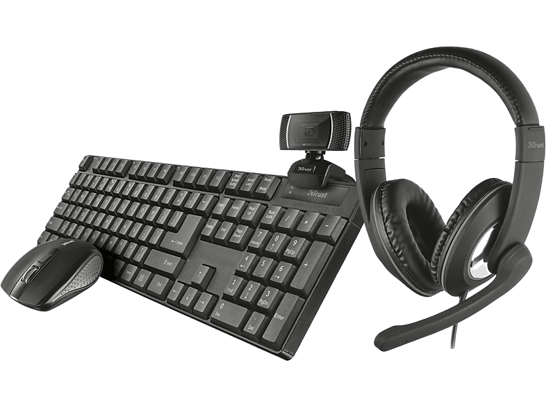 Trust Draadloos Toetssenbord Azerty Be + Draadloze Muis Webcam Headset (24281)