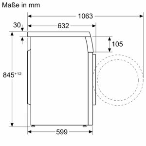 Diagramm einer Maschine mit Abmessungen in mm.