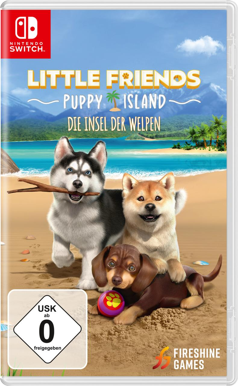 Spielcover mit drei Welpen. Es ist ein Nintendo Switch-Spiel mit dem Titel 'Puppy Island'.