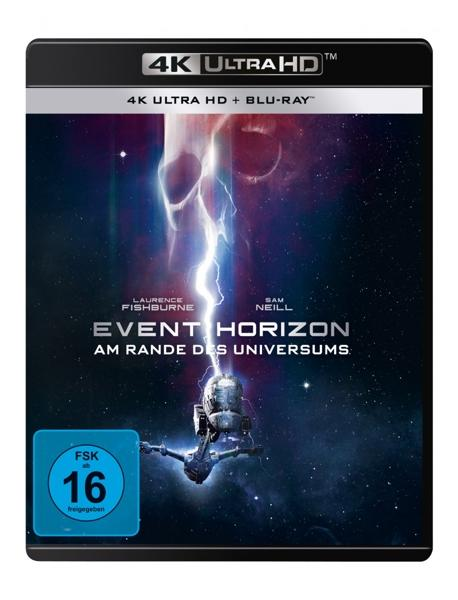 Event Horizon 4K UHD Blu-ray-Cover. Weltraumszene. Schwarzer Hintergrund.