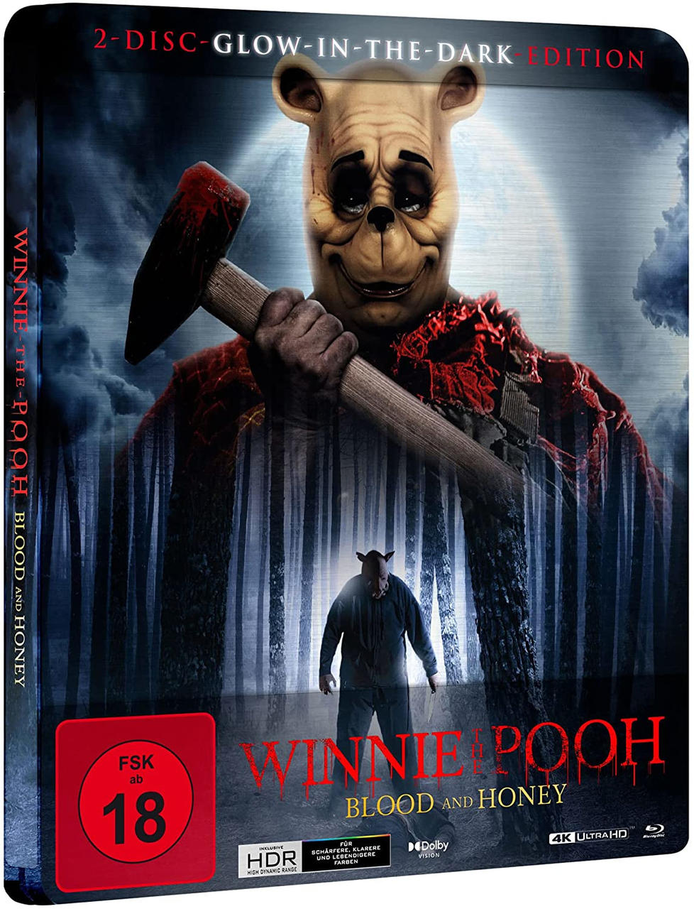 DVD-Cover. Horrorfilm. Winnie Puuh als Monster mit Hammer.