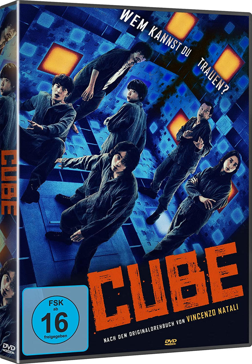Cube DVD-Hülle mit Schauspielern und Text.
