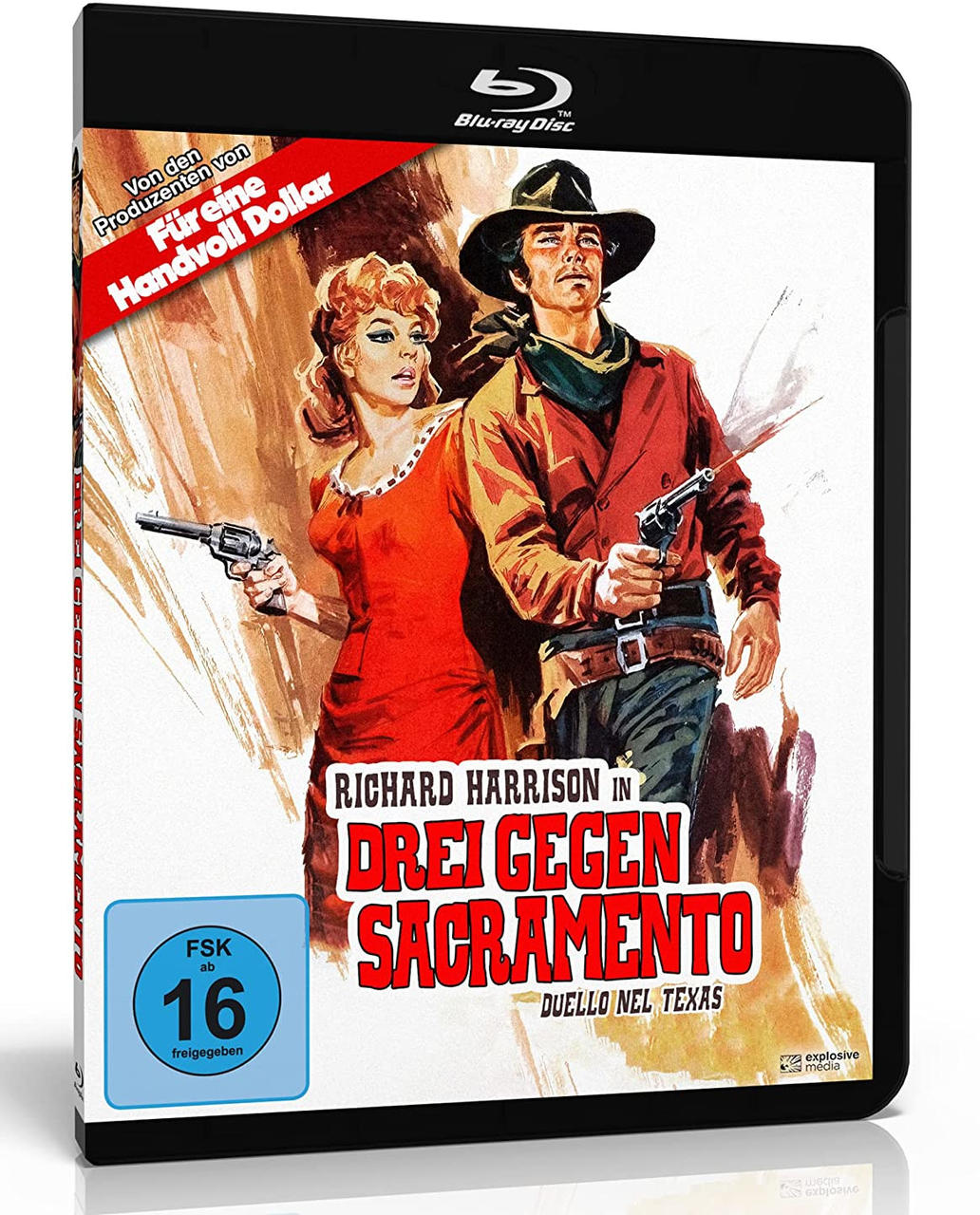 Blu-ray-Filmcover mit zwei Personen, die Waffen halten. Der Text auf dem Cover ist auf Deutsch. Schwarze Hülle und weißer Hintergrund.